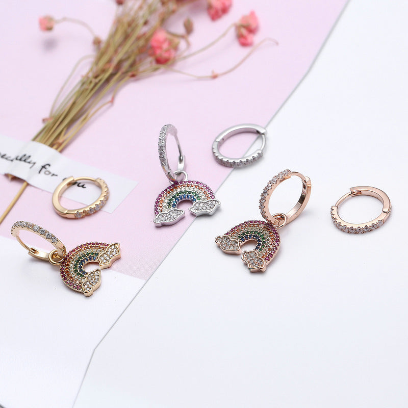 Rainbow Cloud Earrings Women Micro Zircon Asymmetrical Earrings