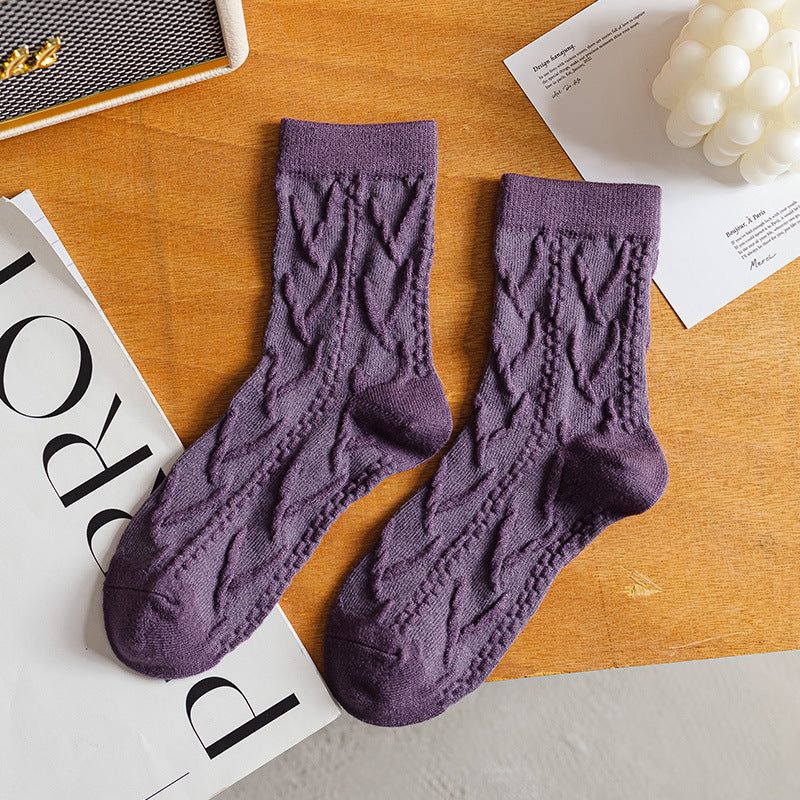 Purple Socks Women's Wool Cute College Style Warm