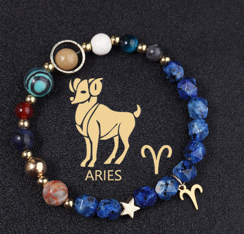 Twelve Constellations Bracelets Natural Stone Cut Surface Hemp Stone Eight Planets
