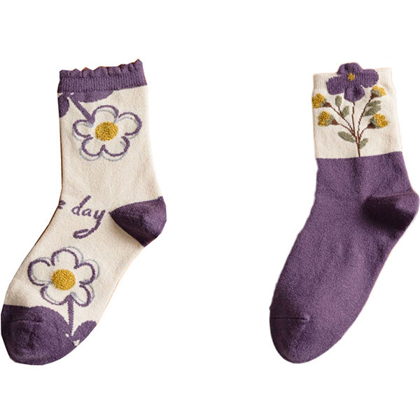 Purple Socks Women's Wool Cute College Style Warm
