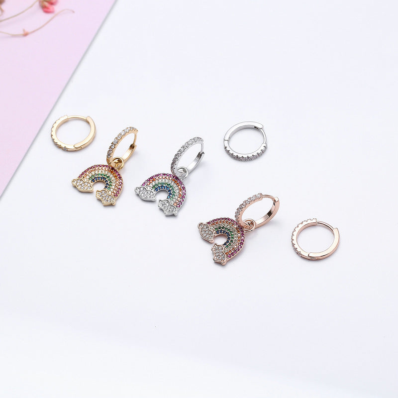 Rainbow Cloud Earrings Women Micro Zircon Asymmetrical Earrings