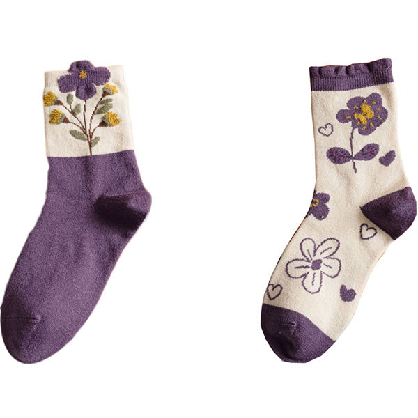 Purple Socks Women's Wool Cute College Style Warm