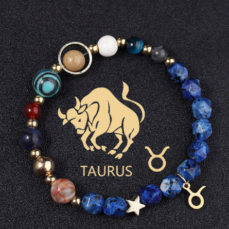 Twelve Constellations Bracelets Natural Stone Cut Surface Hemp Stone Eight Planets