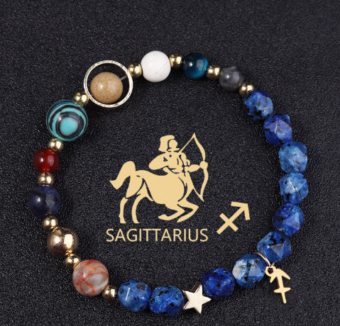 Twelve Constellations Bracelets Natural Stone Cut Surface Hemp Stone Eight Planets
