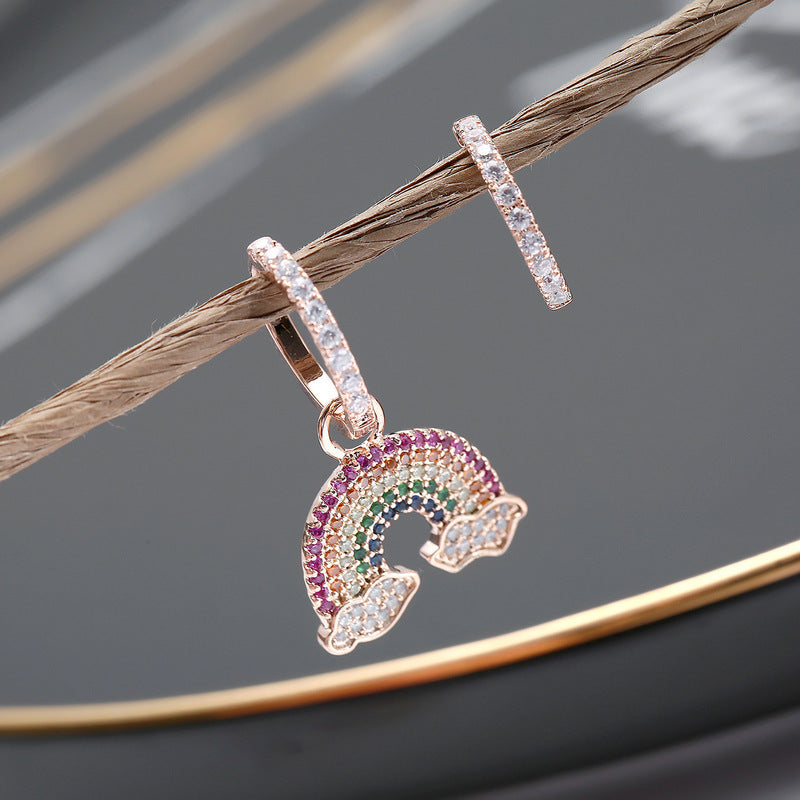 Rainbow Cloud Earrings Women Micro Zircon Asymmetrical Earrings