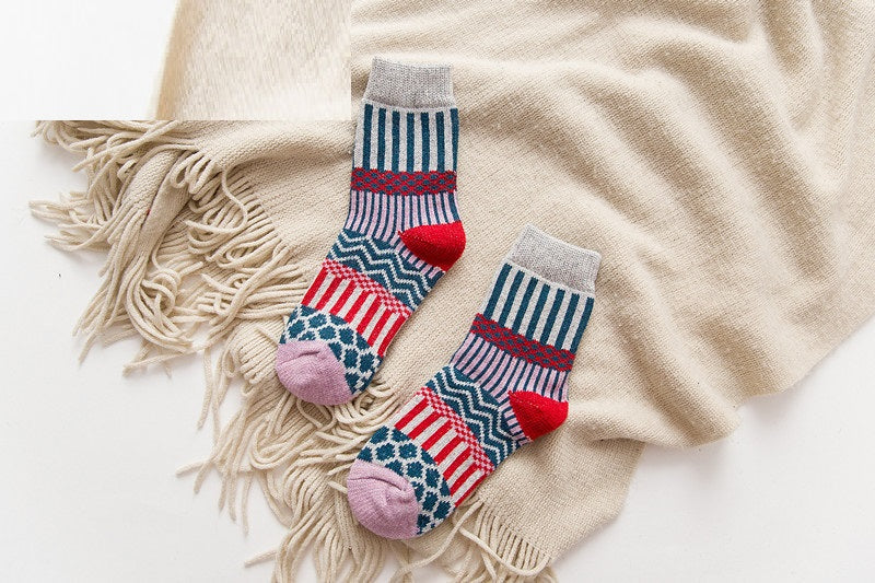 Autumn And Winter Double Needle Thickened Warm Ladies Rabbit Wool Socks