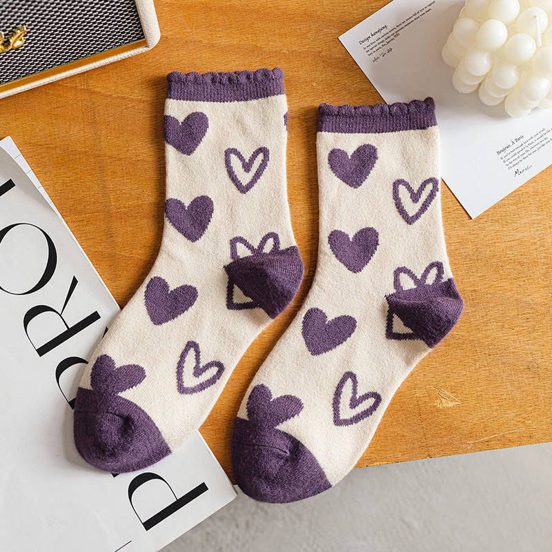 Purple Socks Women's Wool Cute College Style Warm