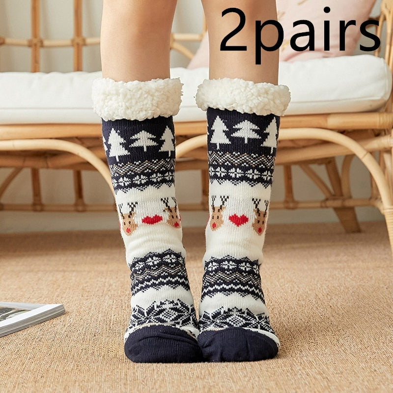 Thicken warm high tube plus velvet floor socks