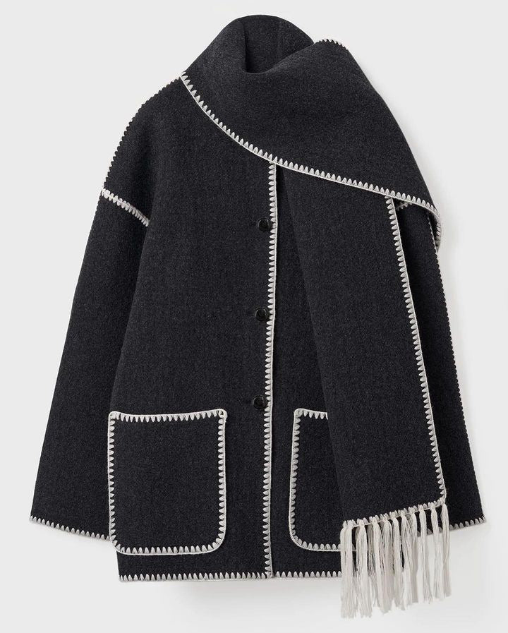 Women's Thickened Woolen Coat With Scarf Tassel Fashion Loose Jacket Autumn And Winter Casual Lady Office Streetwear - Fashioinista