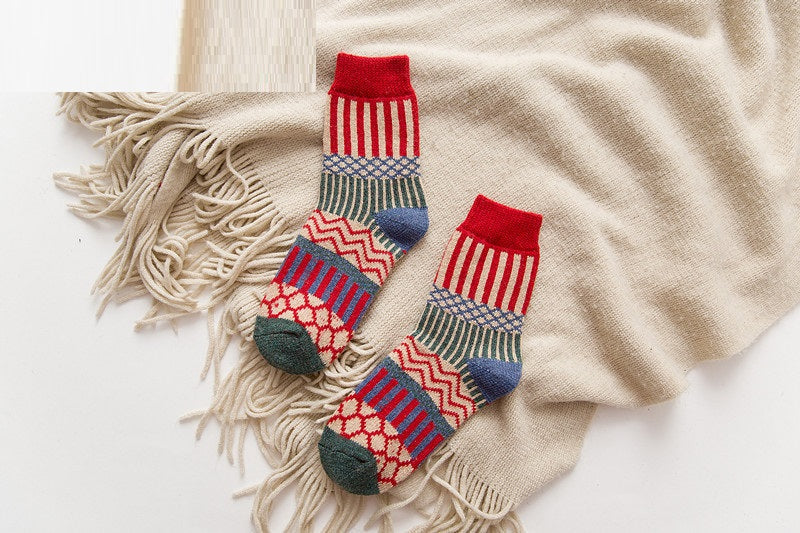 Autumn And Winter Double Needle Thickened Warm Ladies Rabbit Wool Socks