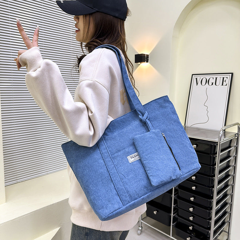 Large-capacity Corduroy Shoulder Bag With Small Woman Purses Composite Bag Solid Color Handbags For Women Winter And Spring - Fashioinista