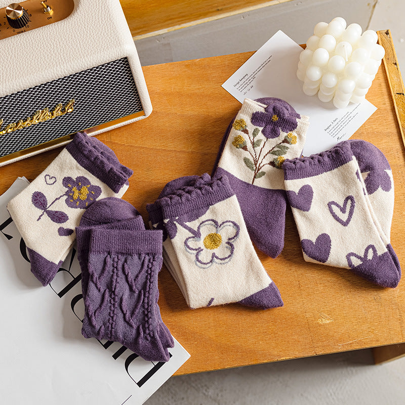 Purple Socks Women's Wool Cute College Style Warm
