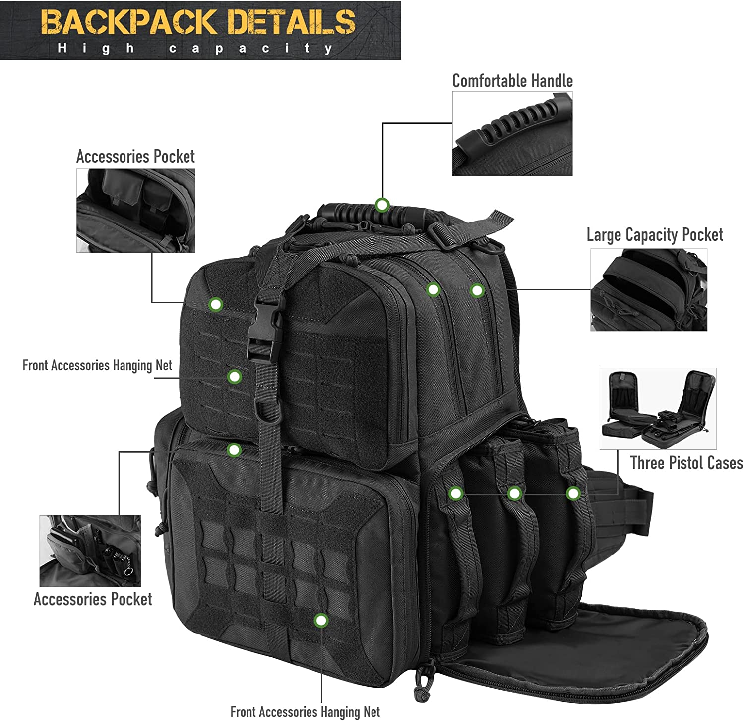 Tactical Range Backpack Bag, VOTAGOO Range Activity Bag For Handgun And Ammo, 3 Pistol Carrying Case For Hunting Shooting - Fashioinista
