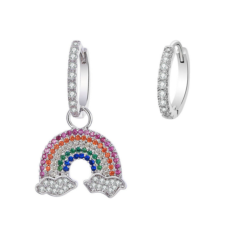 Rainbow Cloud Earrings Women Micro Zircon Asymmetrical Earrings
