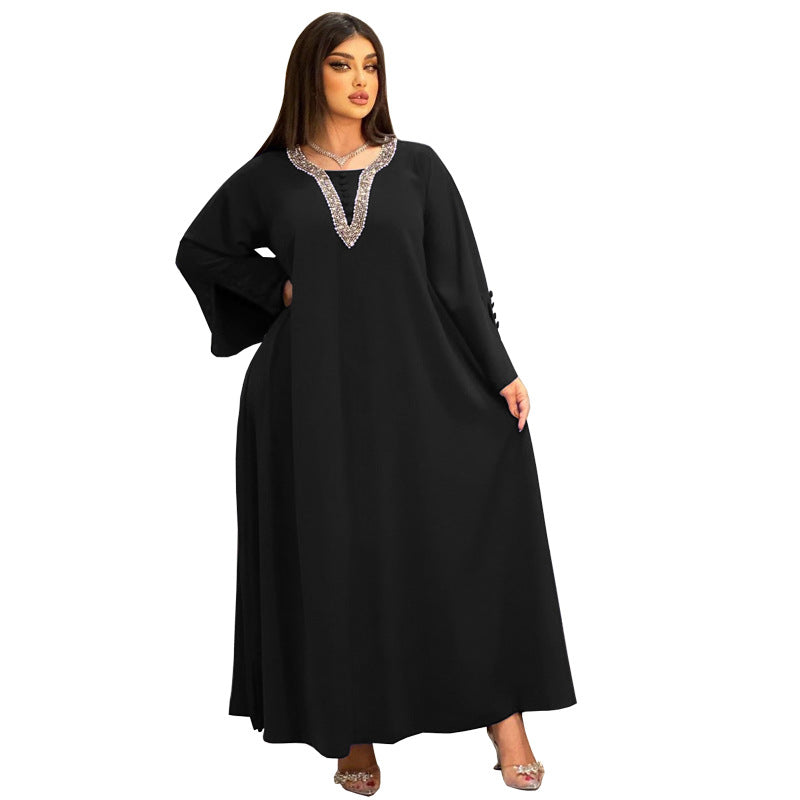 Women's Fashion Plus Size Women Handmade Beaded Rhinestone Dress - Fashioinista