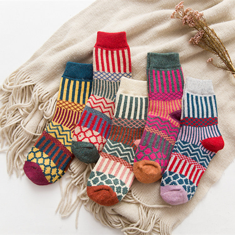 Autumn And Winter Double Needle Thickened Warm Ladies Rabbit Wool Socks