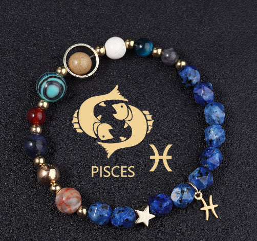 Twelve Constellations Bracelets Natural Stone Cut Surface Hemp Stone Eight Planets