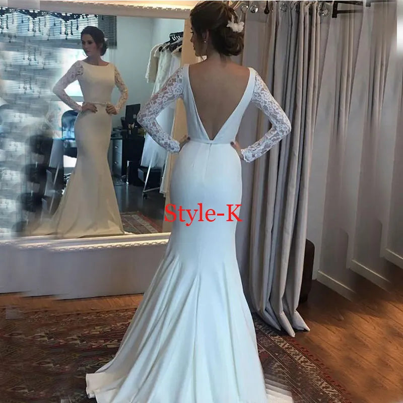 Autumn vestidos novias boda Wedding Dresses Satin Bridal Gowns sheer robe hochzeitskleid bestidos para bodas sexy ivory - Fashioinista