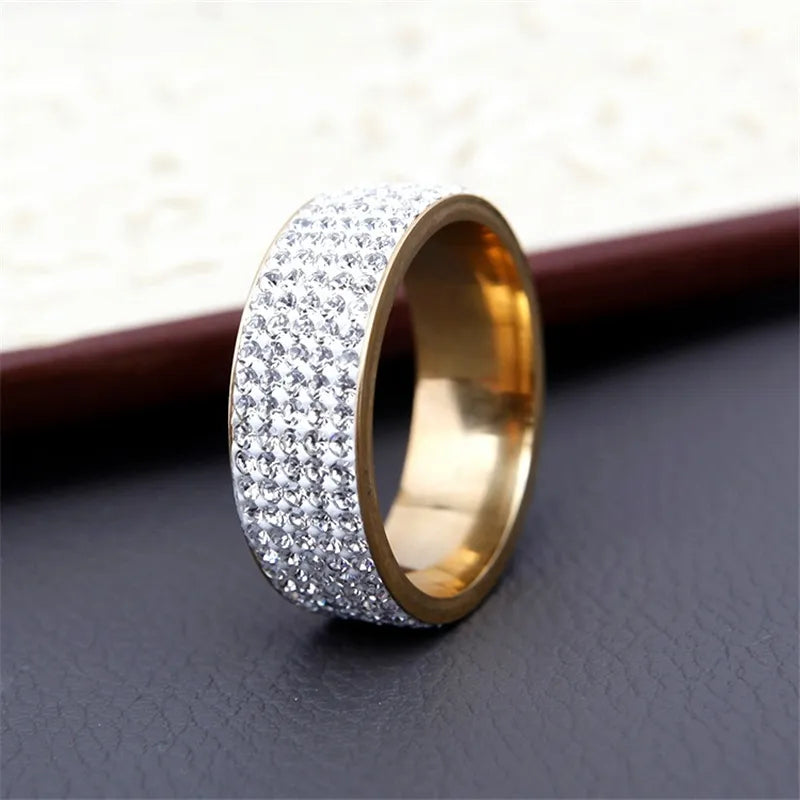 Five row crystal stainless steel eternity ring - view 3