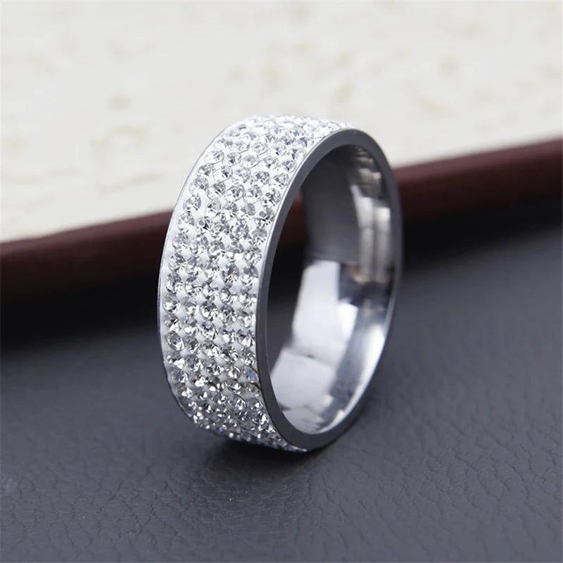 Five row crystal stainless steel eternity ring - view 5