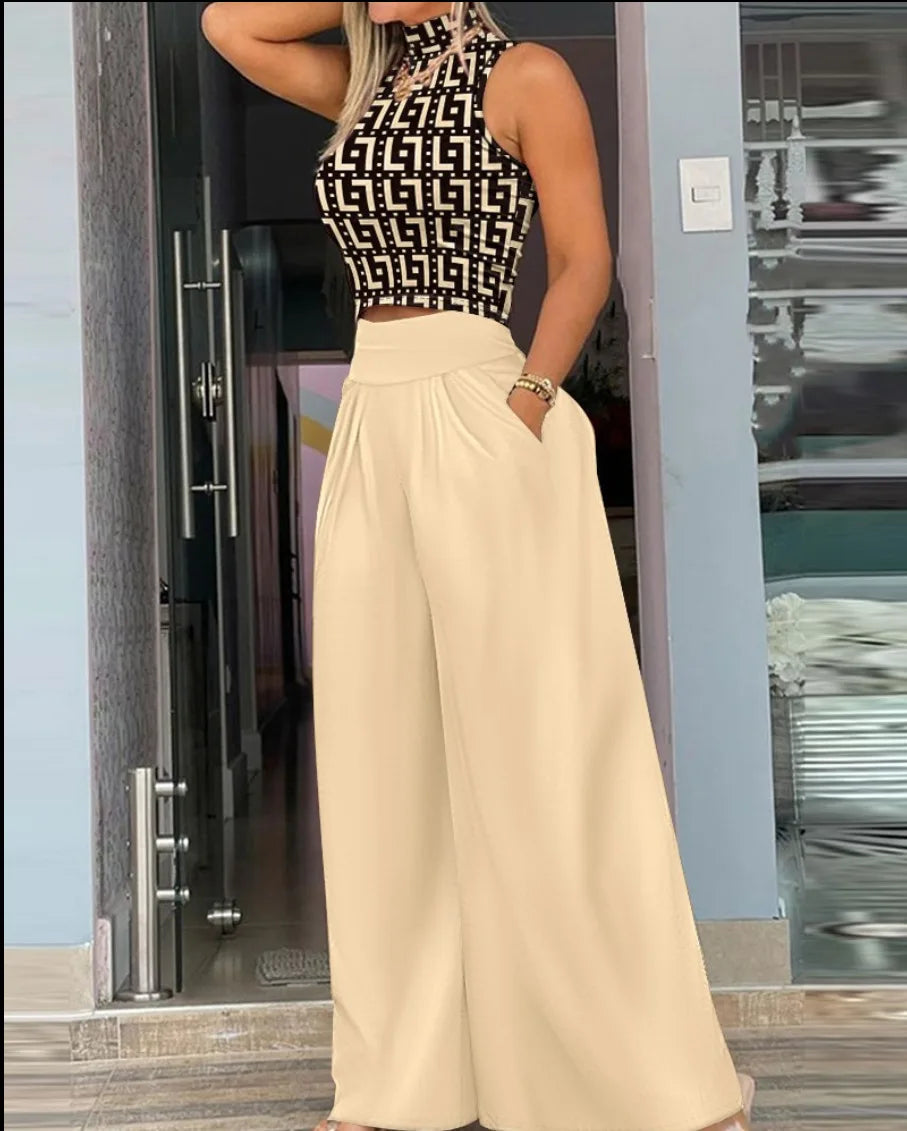 Sleeveless top and high waist trousers two piece set - view 11