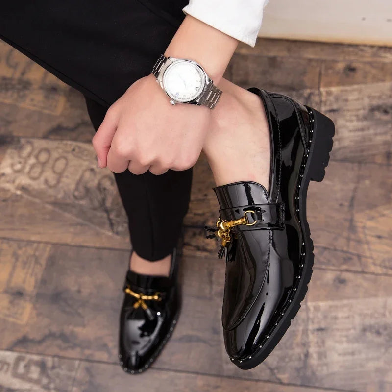 Men's patent leather tassel loafers moccasin shoes - view 2