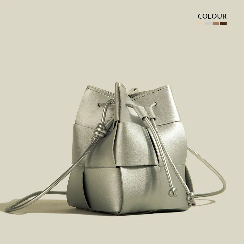 Women's silver woven bucket bag
