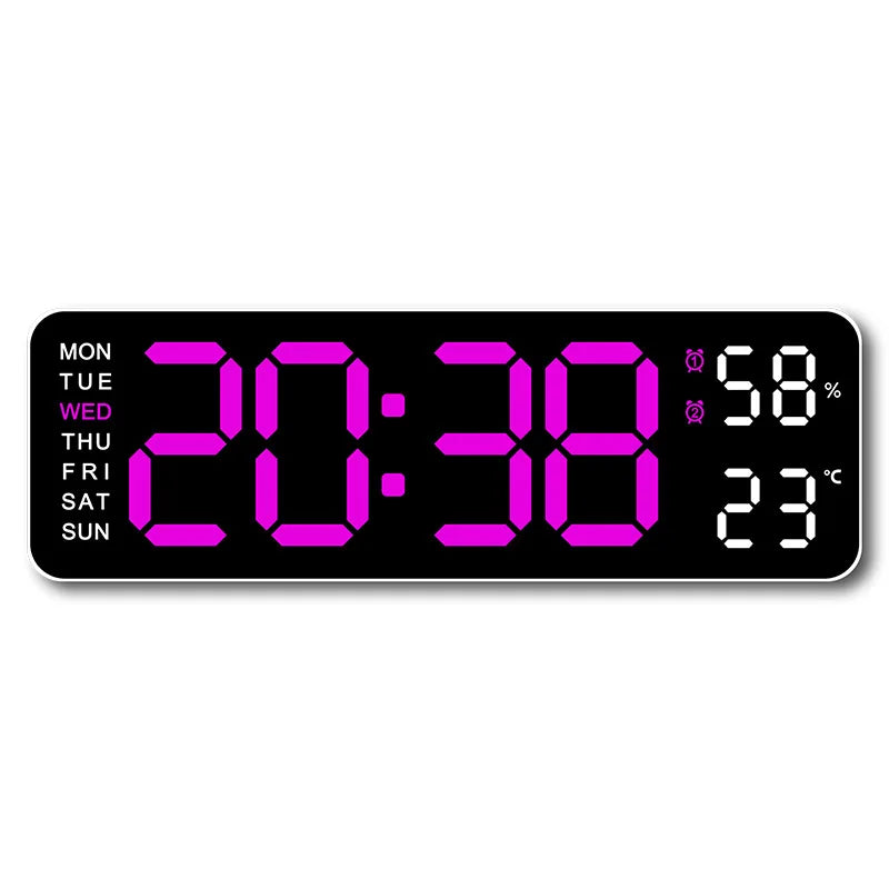 9 inch digital LED wall clock showing time temperature and humidity - view 11