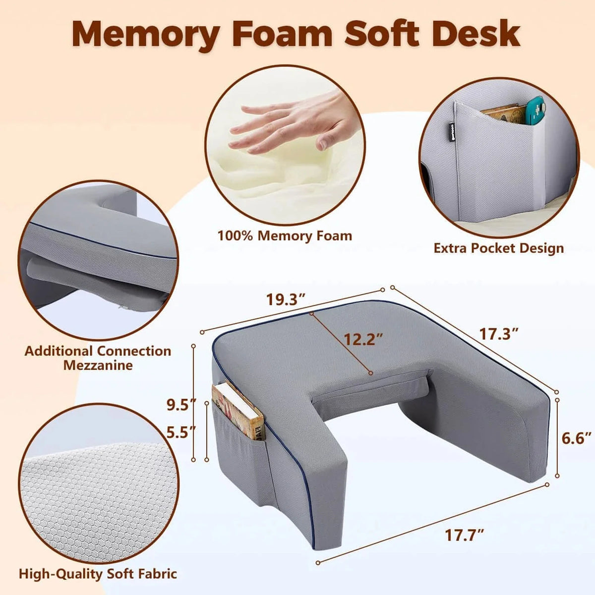 Memory foam lap pillow with bamboo fibre cover - view 2