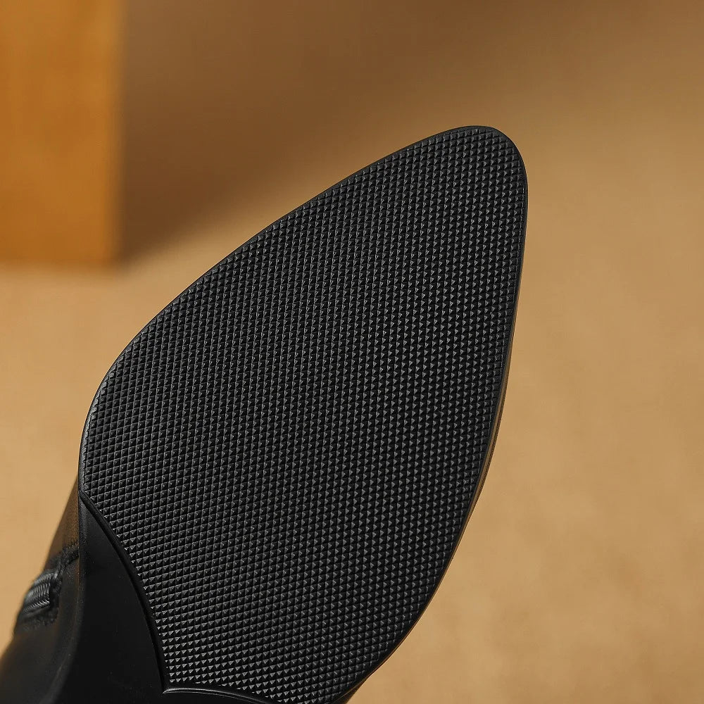 Genuine Leather Mid Heel Boots