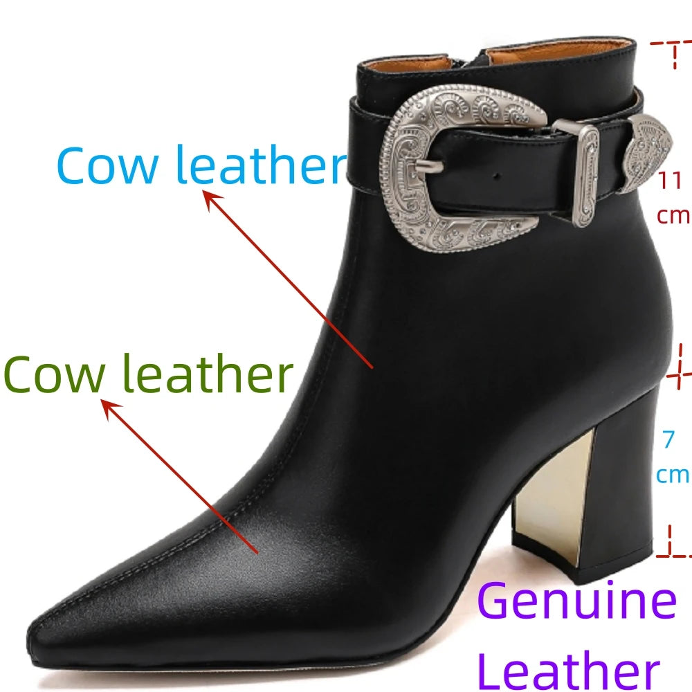 Pointed Toe Leather Ankle Boots