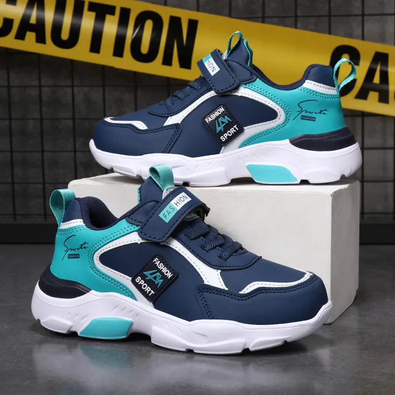 Boys breathable mesh running shoes with hook and loop strap - view 1