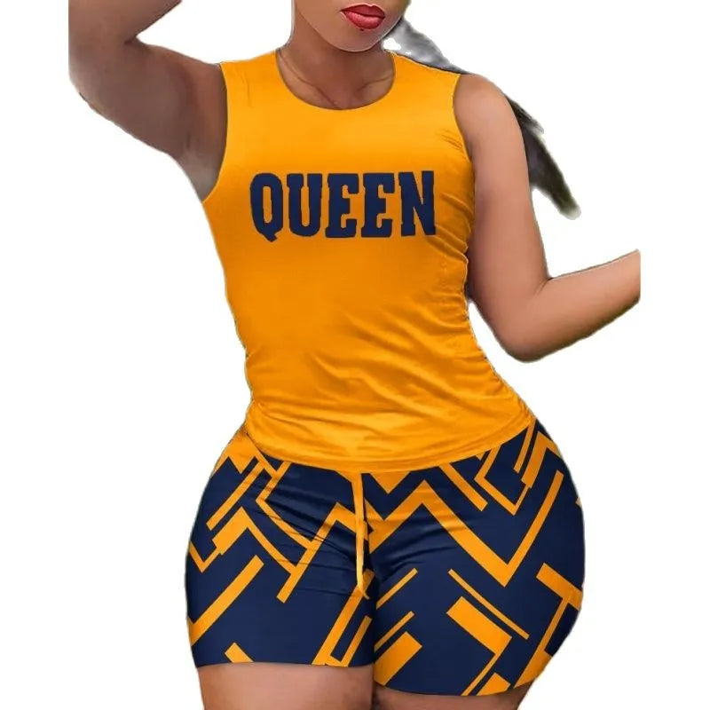 Women's T-shirt+Hot Pants Two Piece Set 2023 Summer Fashion Casual Printing Quick Drying Sports Fitness Top Shorts Female Suit - Fashioinista