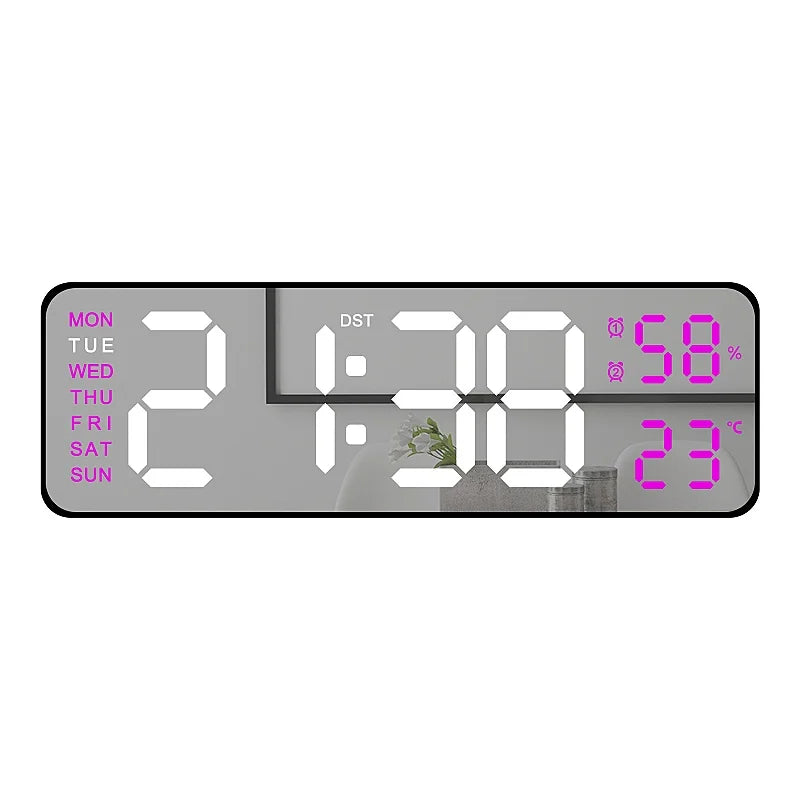 9 inch digital LED wall clock showing time temperature and humidity - view 8