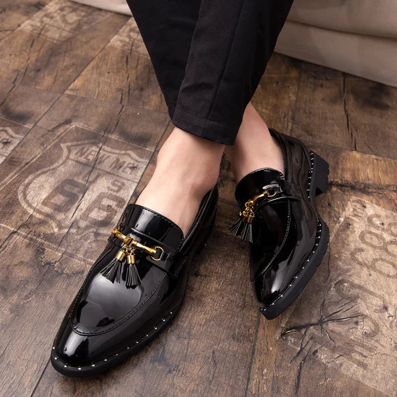 Men's patent leather tassel loafers moccasin shoes - view 4