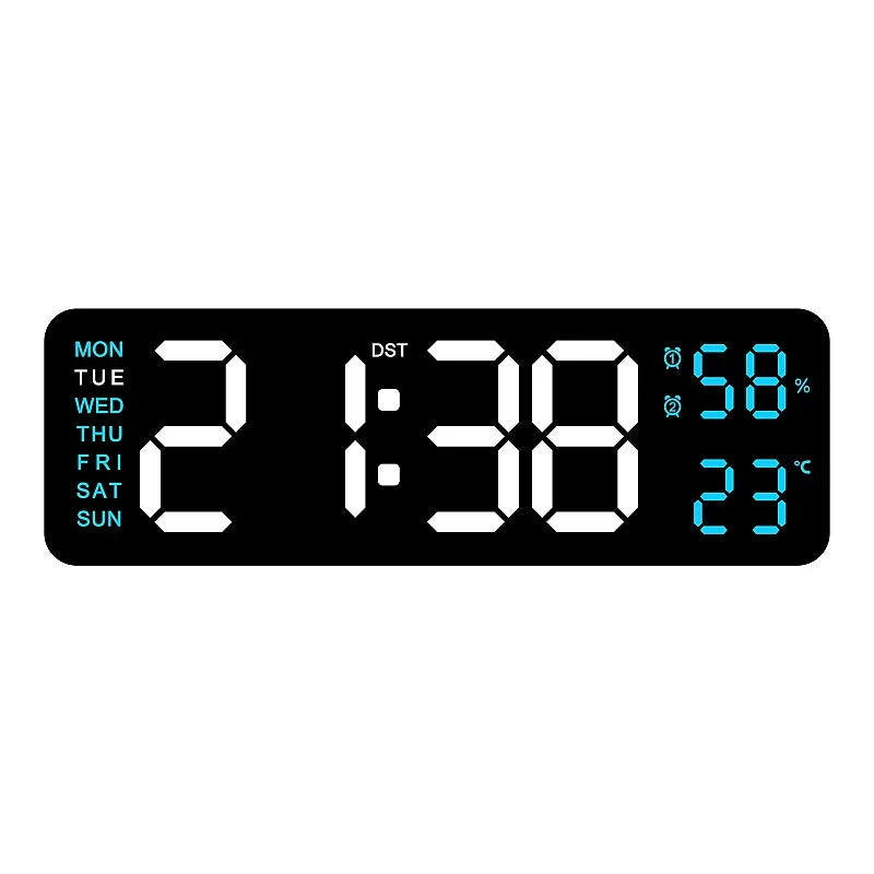 9 inch digital LED wall clock showing time temperature and humidity - view 17