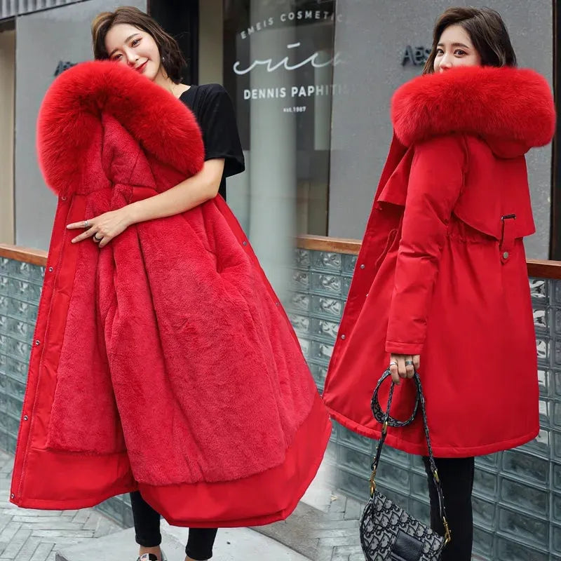 Winter Jacket 2023 New Women Parka Clothes Long Coat Wool Liner Hooded Jacket Fur Collar Thick Warm Snow Wear Padded Parka - Fashioinista
