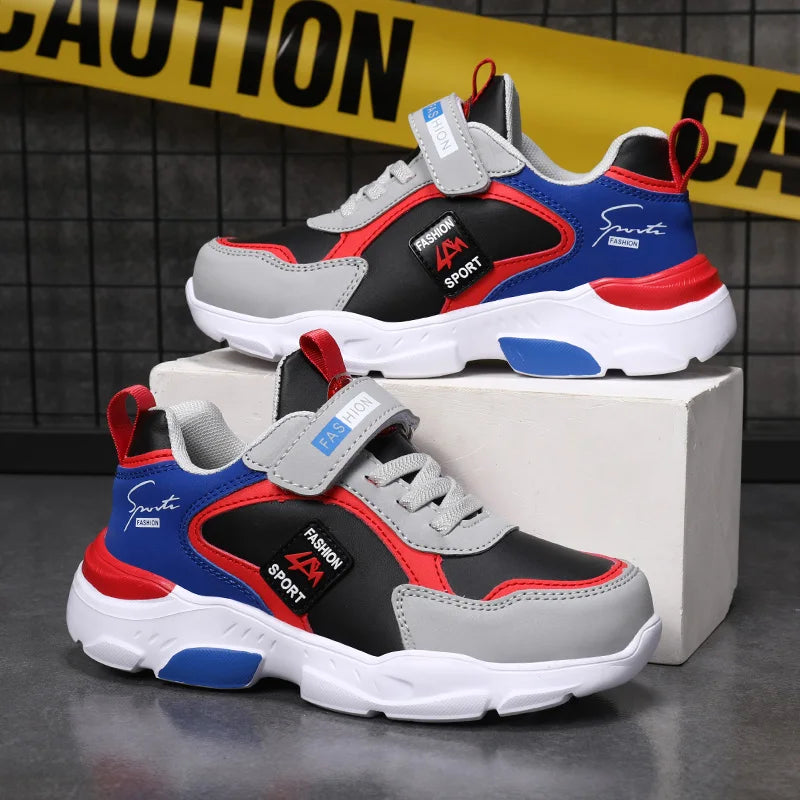 Boys breathable mesh running shoes with hook and loop strap - view 2