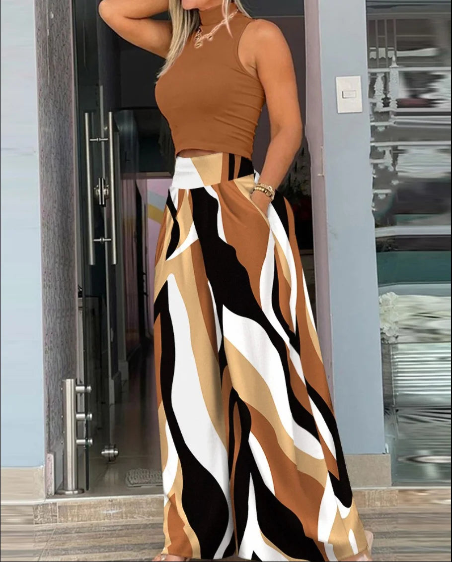 Sleeveless top and high waist trousers two piece set - view 13