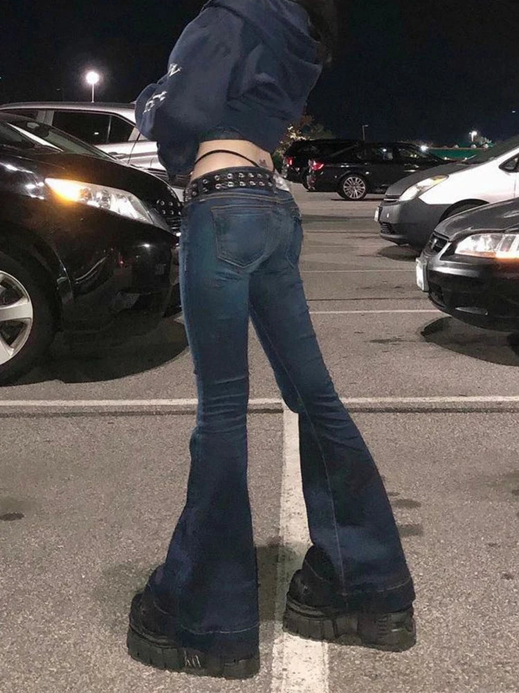 Rapcopter y2k Flare Jeans Vintage Low Waisted Cute Trousers Aesthetic Streetwear Casual Cargo Pants Women Korean Distressed Jean - Fashioinista