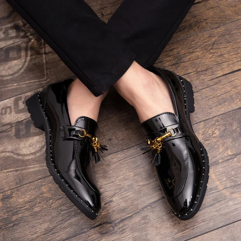 Men's patent leather tassel loafers moccasin shoes - view 3