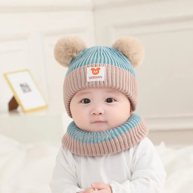 Bear knit baby hat and scarf two piece set - view 2