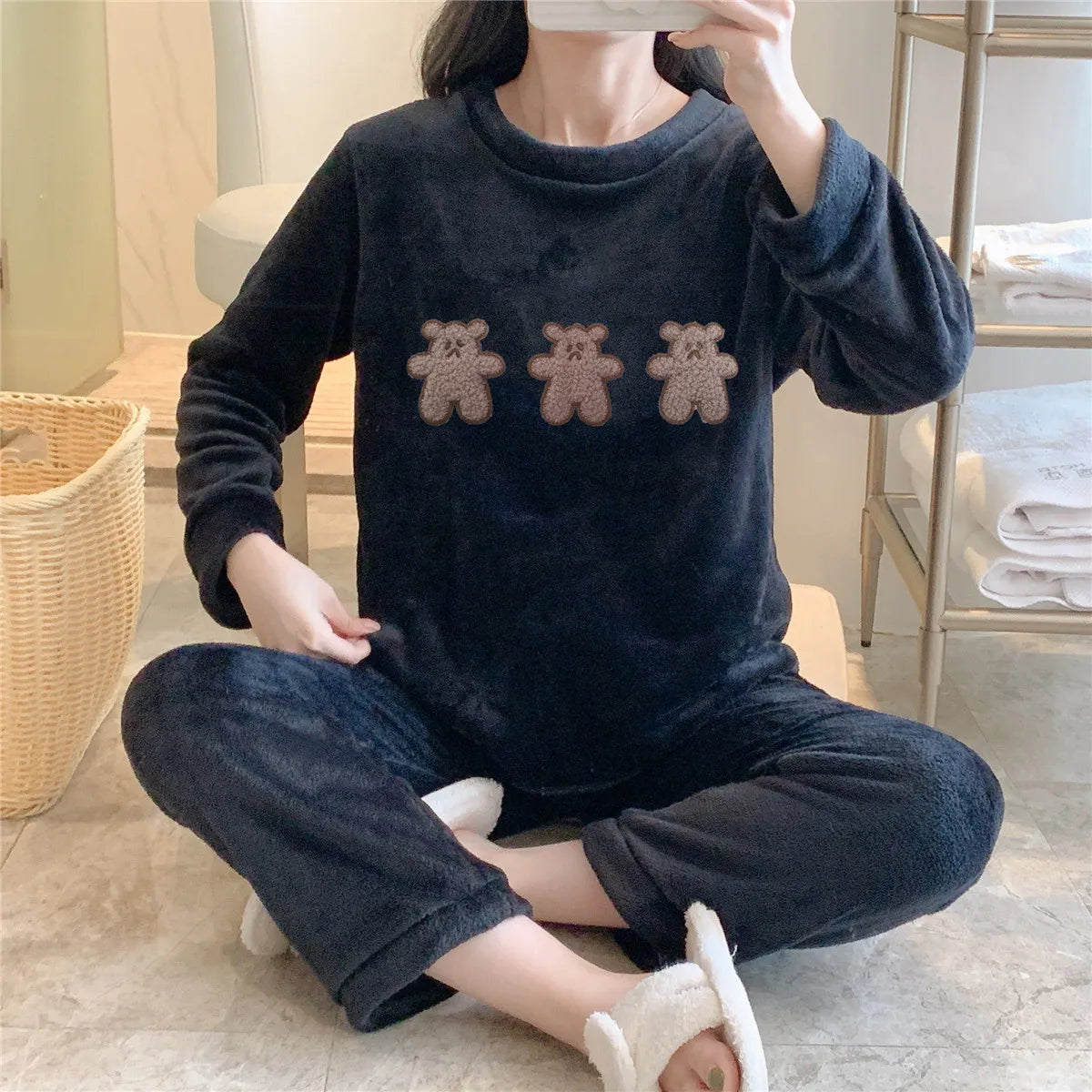 Flannel Pajama Set Women - flannel pajama set in black - view 1
