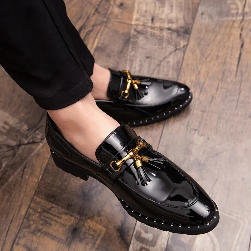 Men's patent leather tassel loafers moccasin shoes - view 1