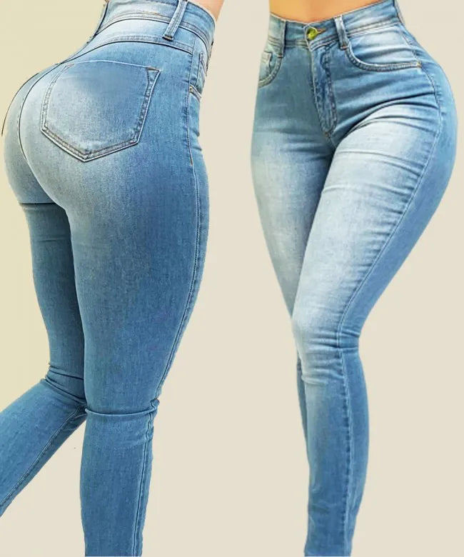Woman's pure color jeans denim high waist jeans street play cultivate one's morality pants shaping figure with high waist jeans - Fashioinista