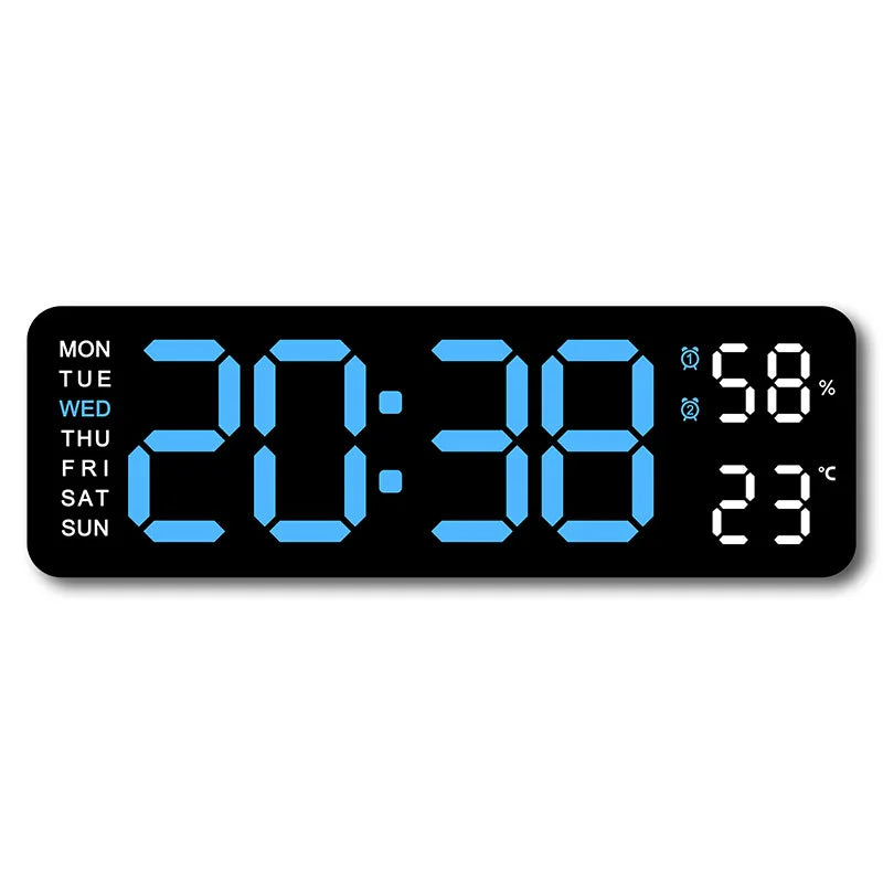 9 inch digital LED wall clock showing time temperature and humidity - view 13