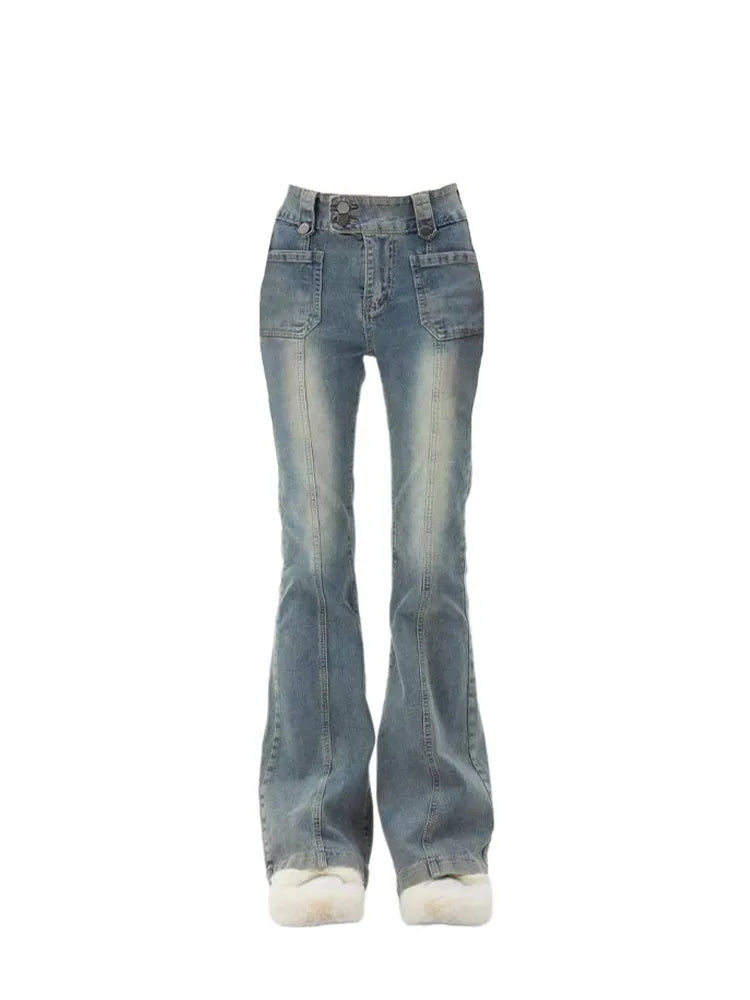 High waist blue bell bottom flare jeans - view 1