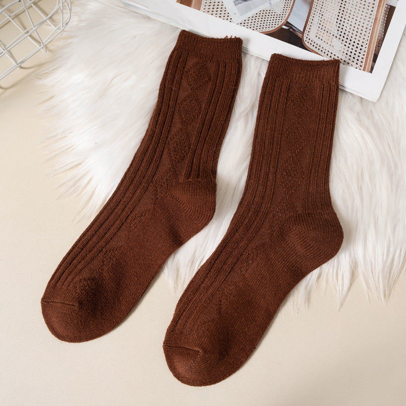 Double Needle Wool Warm Mid-calf Socks