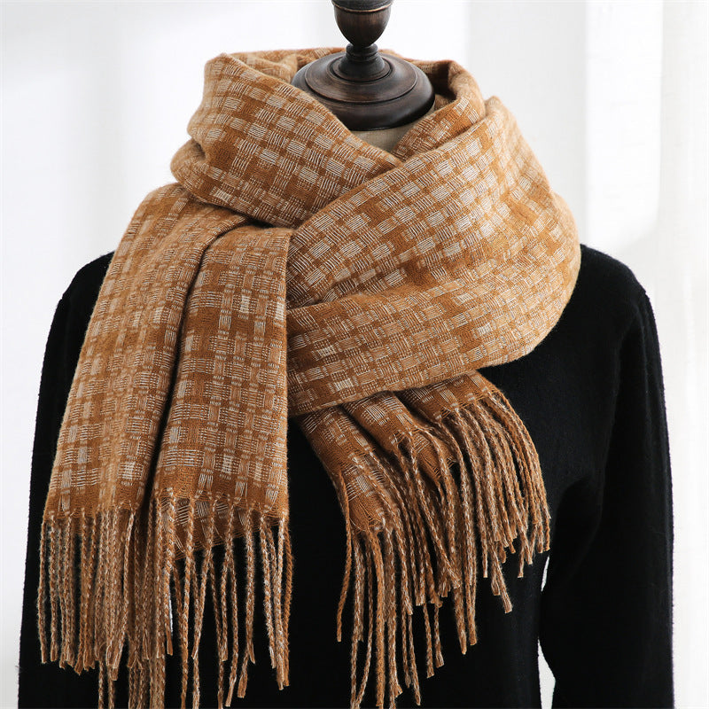 Women's New Thickened Warm Tassel Plaid Cashmere Scarves - Fashioinista