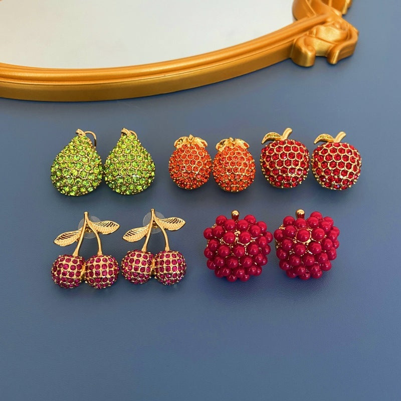 Fruit Earrings Full-jeweled Stud Earrings Women